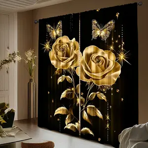2-piece set, Valentine's Day blackout roller blinds with rose gold floral pattern, 100% polyester (rod not included, no motor, no batteries), heat-insulating, room blackout function, very suitable for bedroom, living room, kitchen, study, and home decorat
