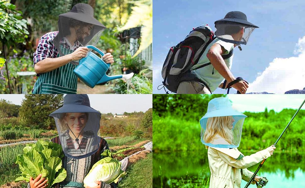 Mosquito Net Hat, Sun Hat Mosquito Head Net Hat Fishing Hat with Net Mesh for Outdoor Hiking Gardening Men Women