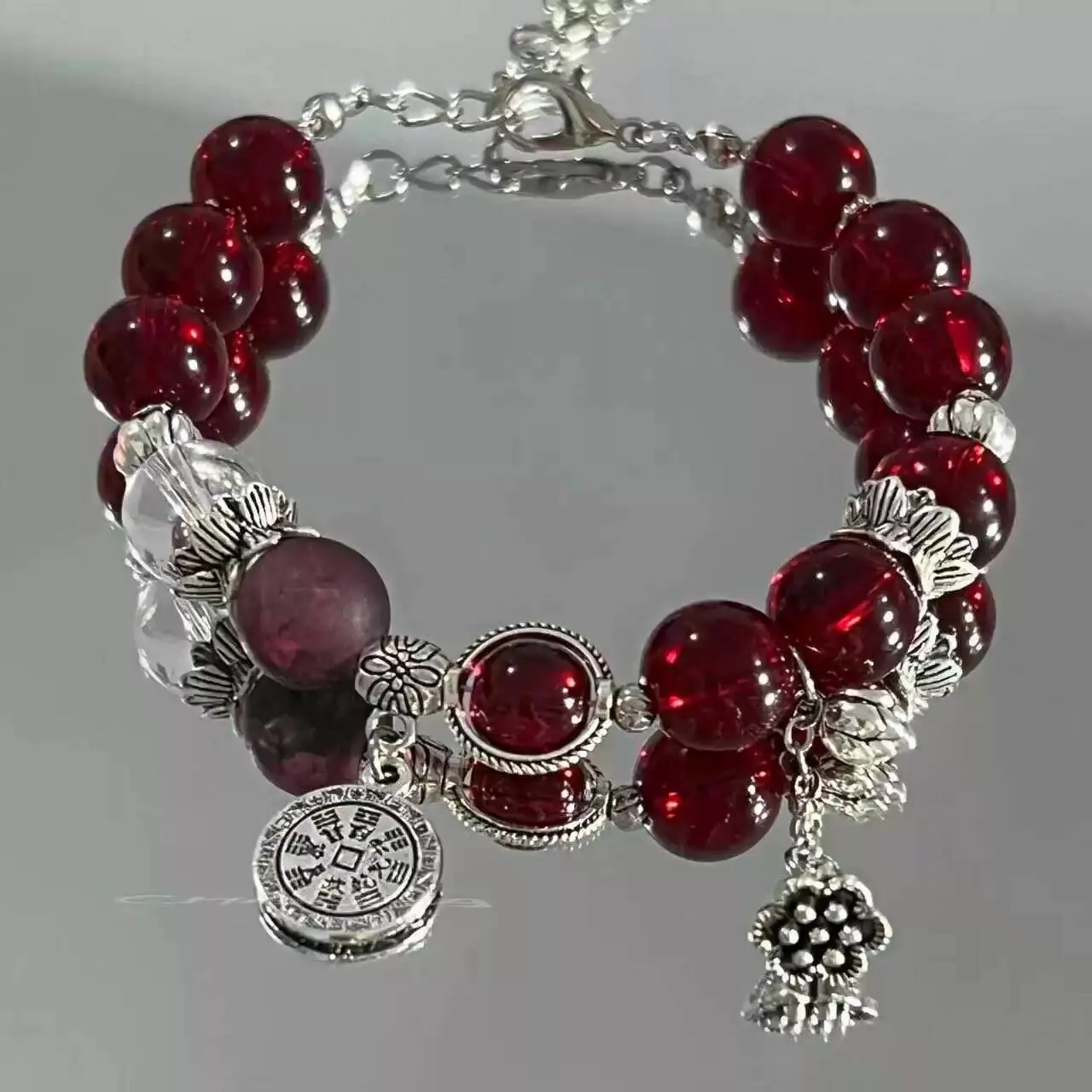 Wei Wuxian Inspired Red & Silver Charm Bracelet - The Grandmaster of Demonic Cultivation (Mo Dao Zu Shi) "Impression" Series Unisex Sweet Costume Jewelry for Birthday Gifts