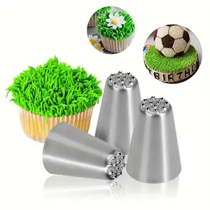 3-Pack DIY Cake Cream Multi-Hole Pull String Grass Cream Piping Nozzle, Stainless Steel  Grass Shape Piping Nozzle