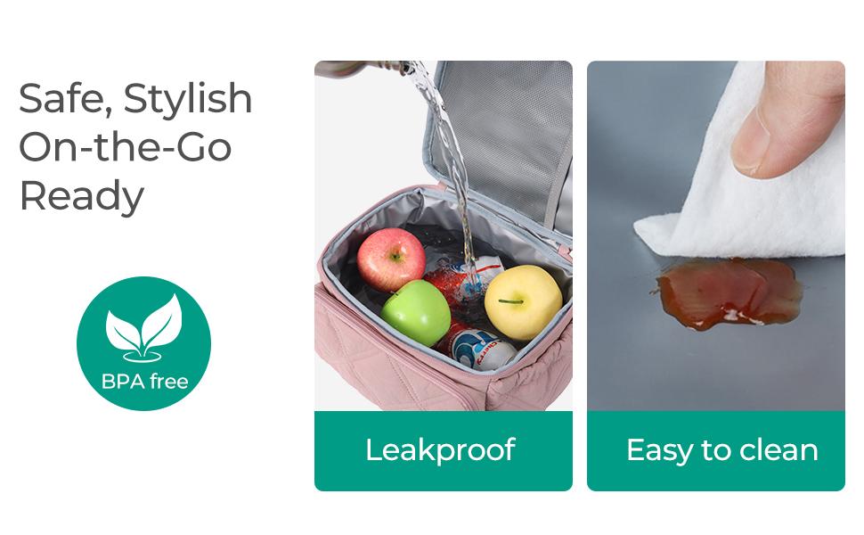 Lunch Bag Women Double Deck Quilted Puffer Insulated Lunch Cooler Leakproof Durable Reusable For Work Picnic Meal Prep