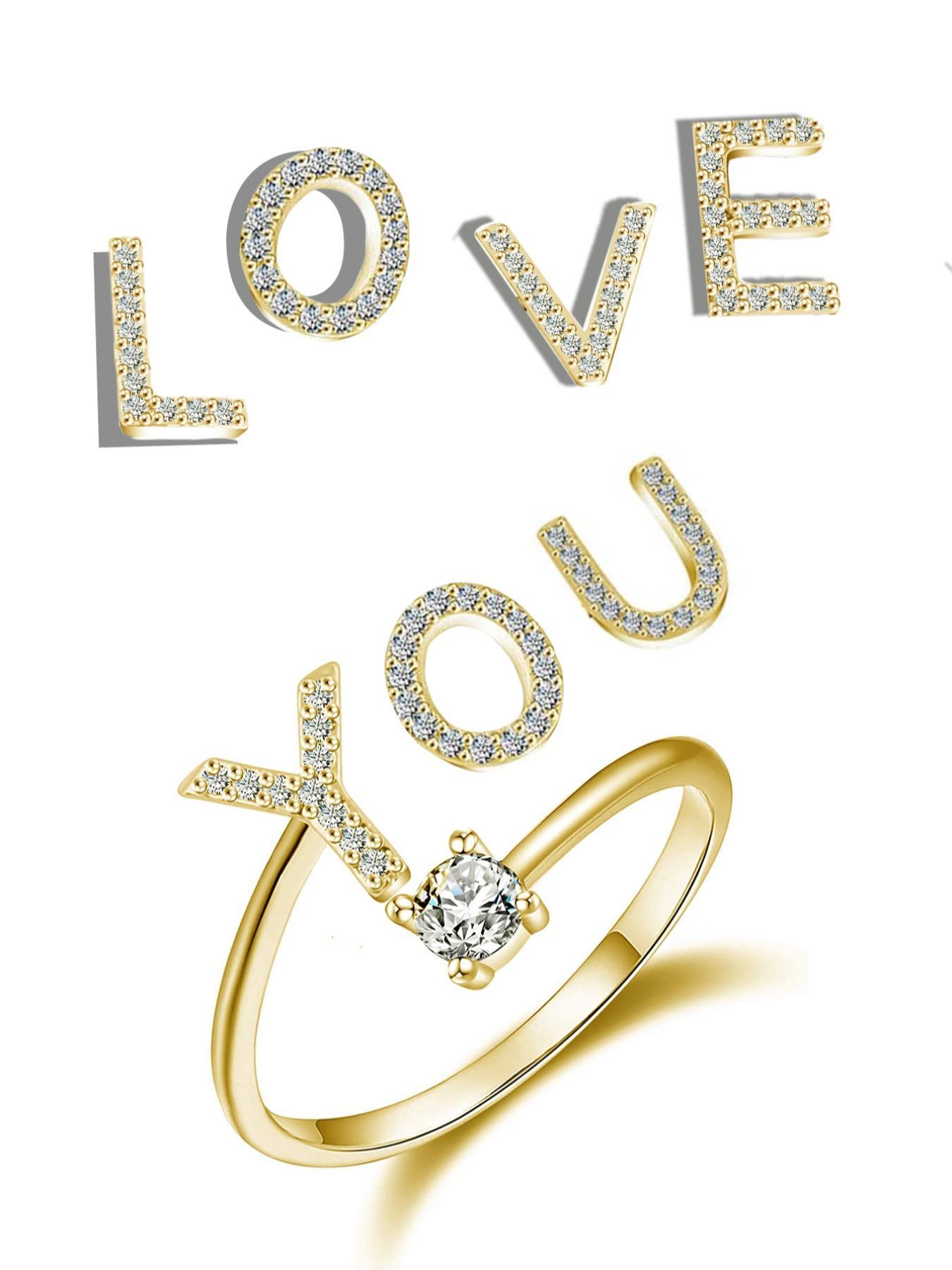 S925 Sterling Silver Initial Letter Adjustable Ring, Fashion Rhinestone Decor Cuff Ring for Party, Daily Clothing Decor, Trendy All-match & Exquisite Jewelry for Gift Wedding, Valentine's Day, Gift, Alphabet Design Ring