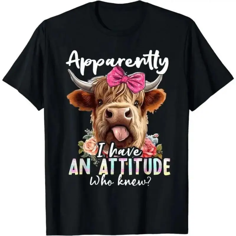 Unisex 100% Cotton Short-Sleeve Crew Neck T-Shirt - Essential Soft Fabric, Minimalist Classic Sarcasm Highland Cow Graphic, Casual Breathable Black Sports & Outdoor Top