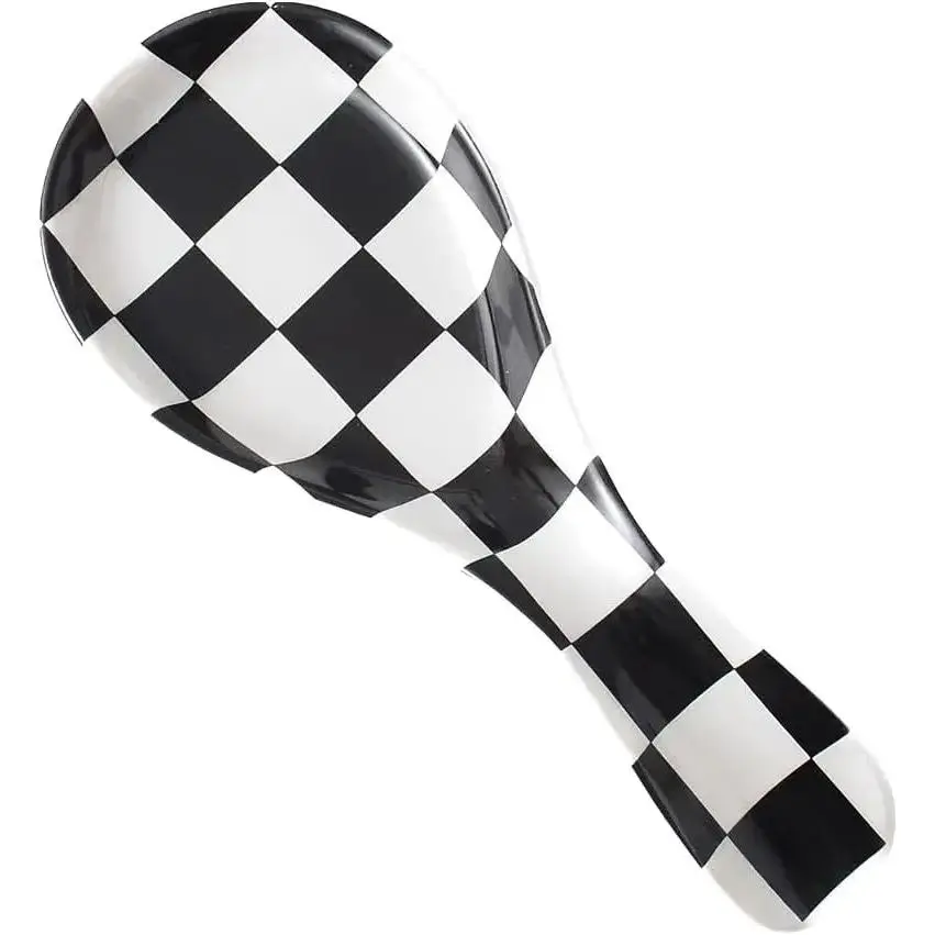 Ceramic Spoon Rest for Stove Top, Checkered Spoon Holder Utensil Rest, Cute Spoon Rests for Coffee Bar (Black)