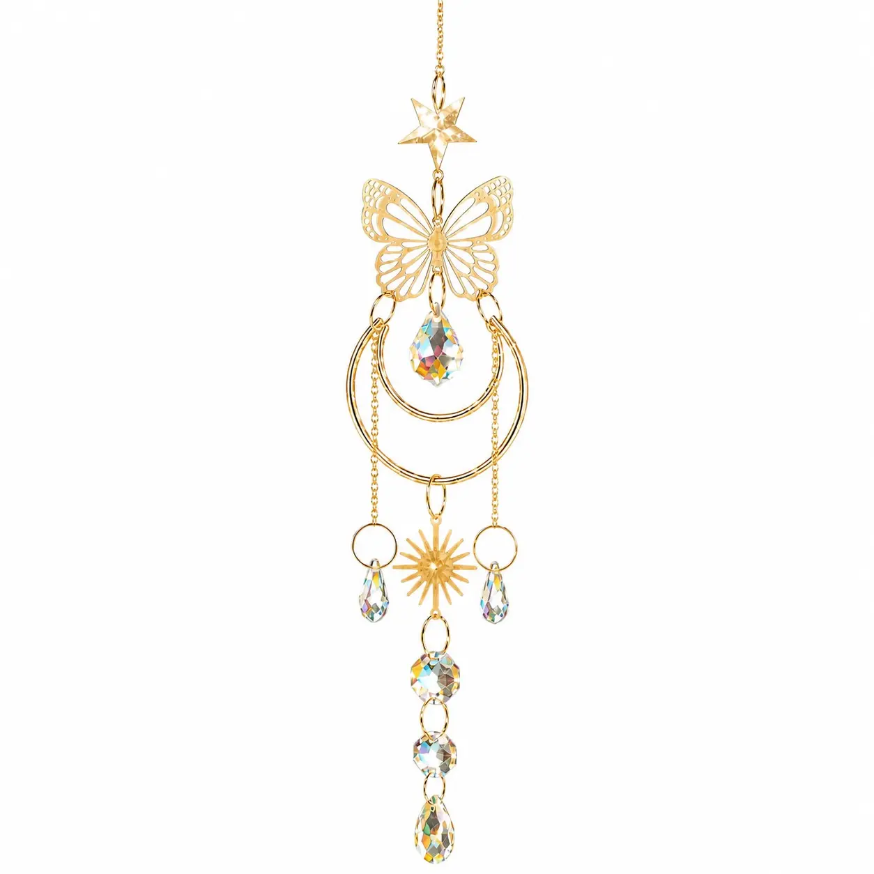 Butterfly Crystal Suncatcher, Sun & Star Rainbow Maker, Teardrop Prisms, Sparkling Window Decor, Bedroom, Living Room, Garden, Gift