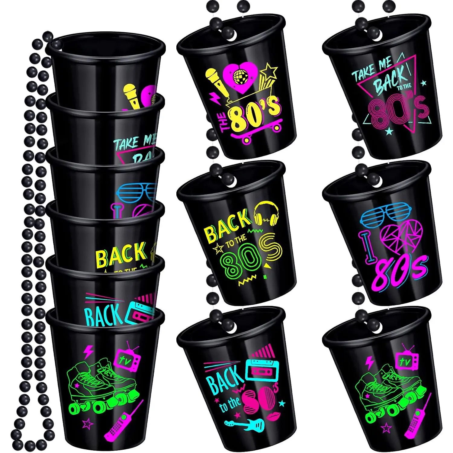 12 Pack 80s Theme Party Decorations Party Shot Glass  Beaded Plastic Cups Accessories  to The 80s Retro Favors for 1980s Birthday Supplies