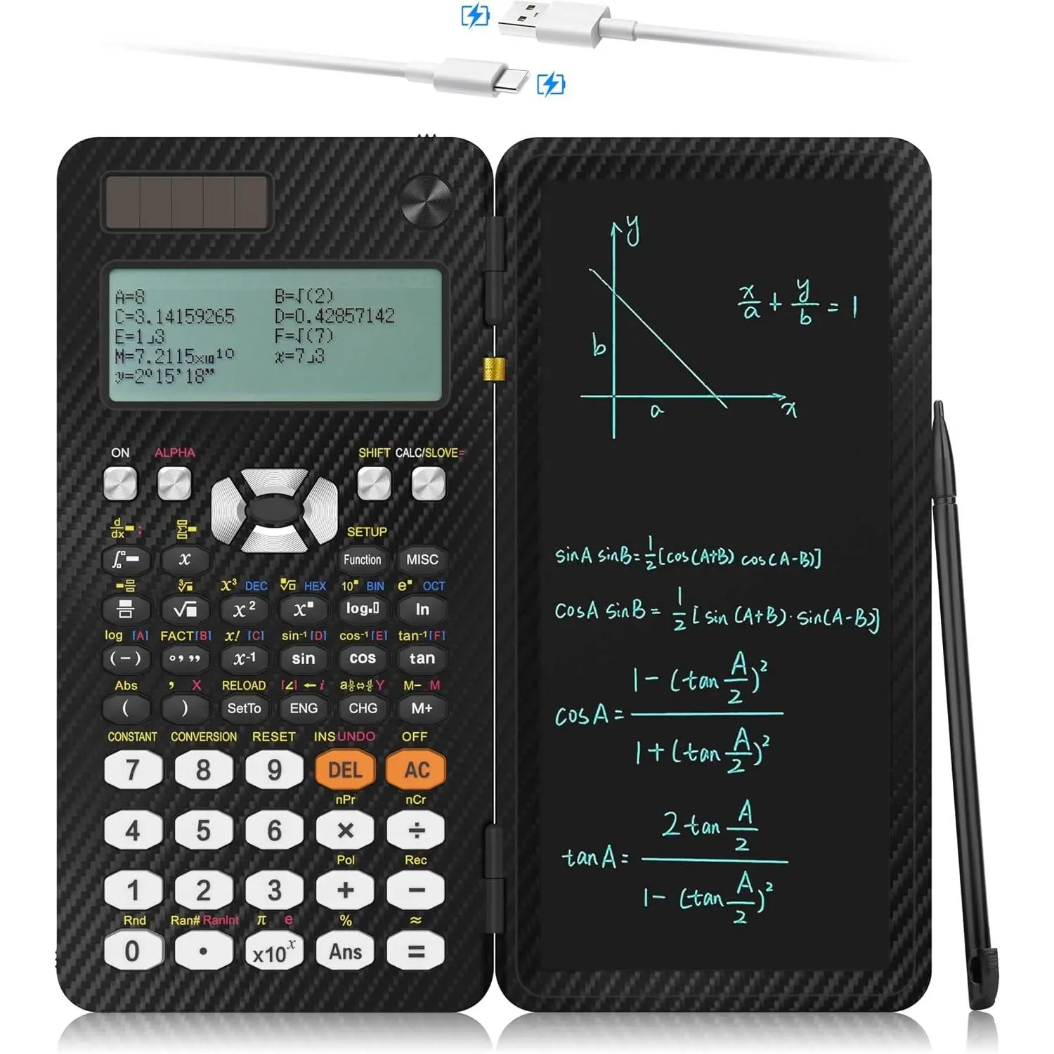 Scientific Calculators with Notepad for Students, 552 Functions, Type-C Rechargeable Solar Math Calculator, 5-Line Display, School Supplies for Middle School, High School & College Students