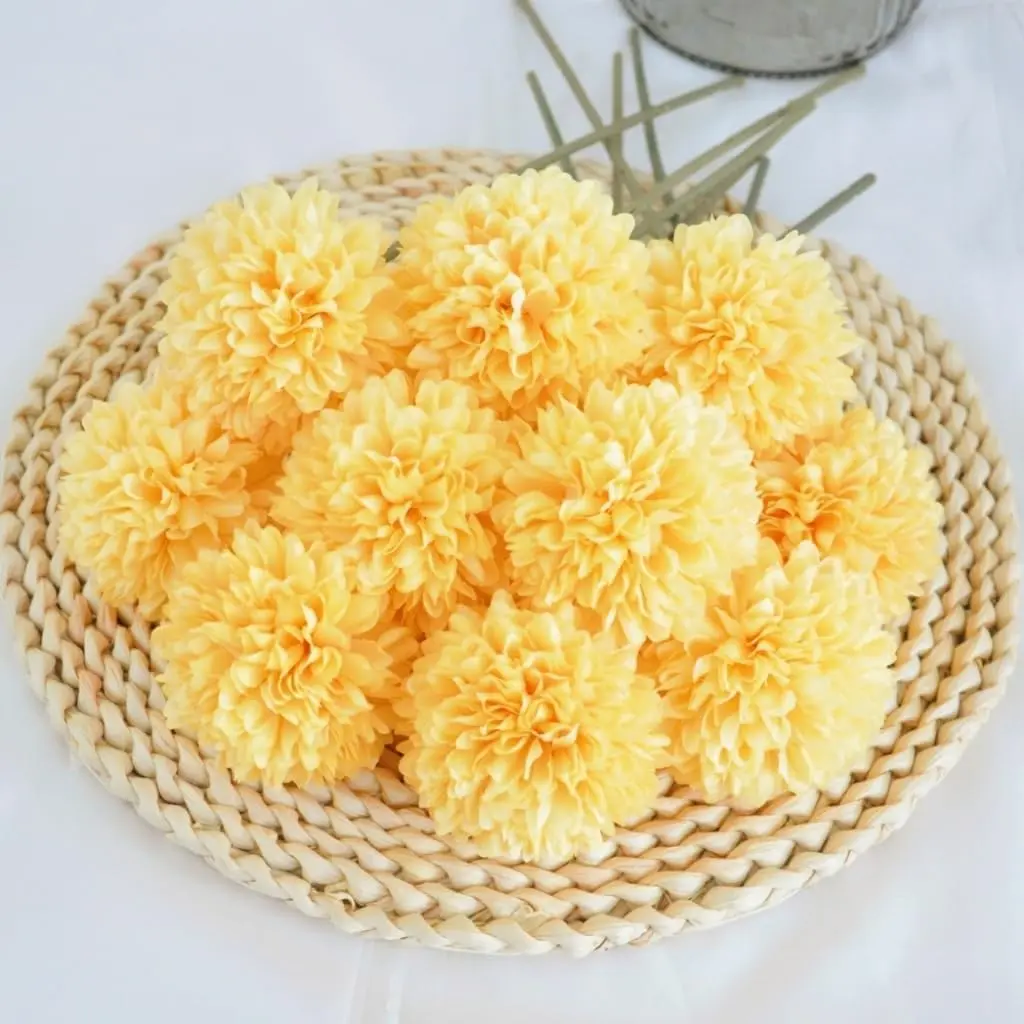 Artificial Flowers Chrysanthemum Ball Flowers 10Pcs Bouquet Yellow |   Home Office Wedding Important People Glorious Moral for Coffee House Party