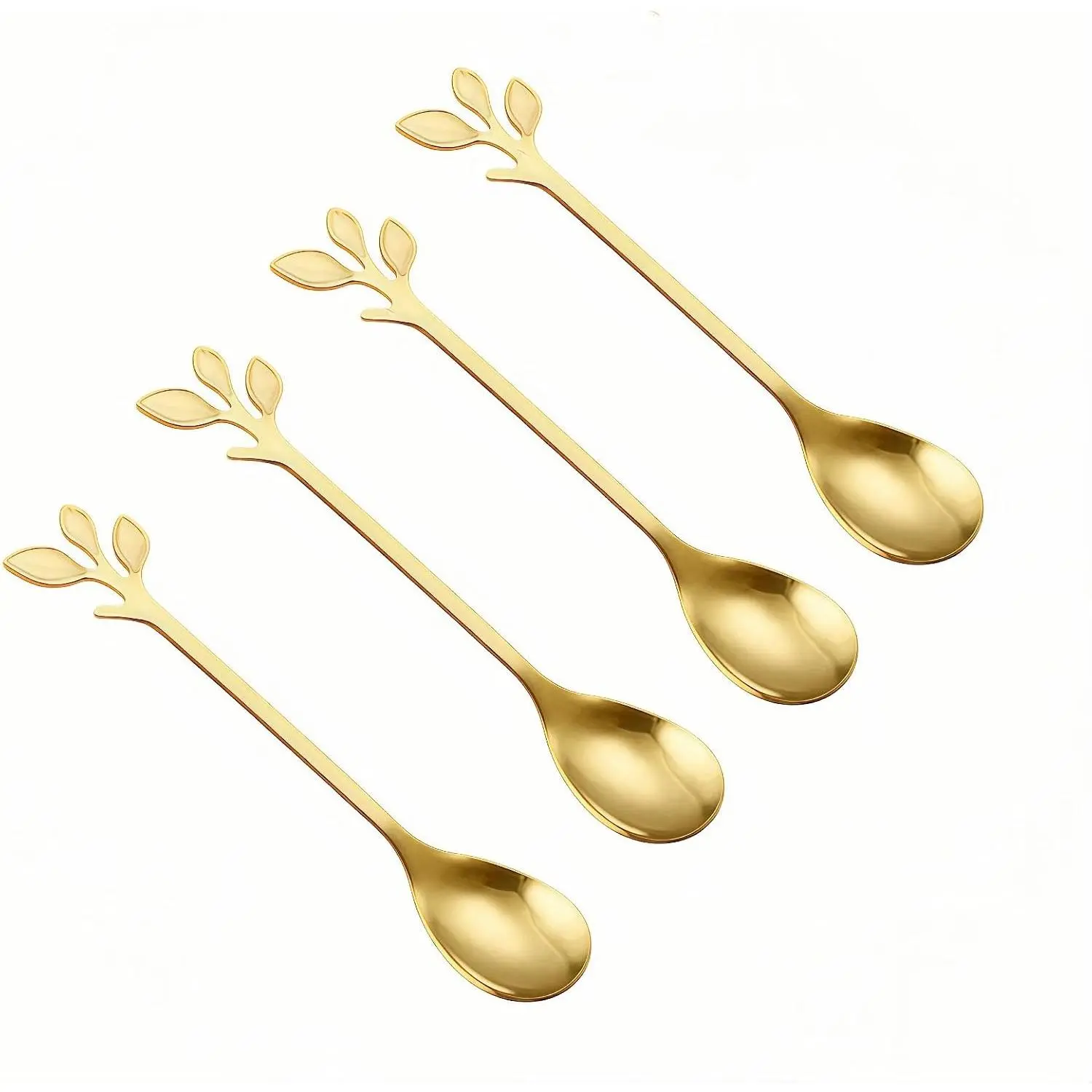 Elegant  Coffee Spoons, 4.7" Mini Creative Leaf Spoon Tail Stainless Steel Tableware, Espresso & Dessert  Spoons, Stirring, Mixing,  for Demitasse & Small Servings - (4PCS)