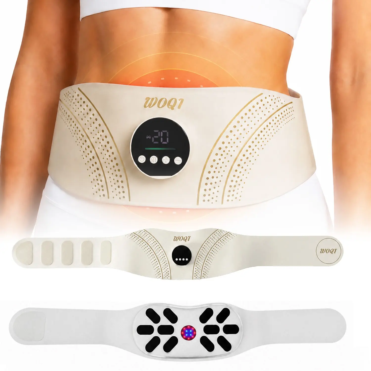 Portable Wireless Waist Massager, 6 Massage Modes, 3 Heat Settings, USB Charging, Abdominal Back Body Massager
