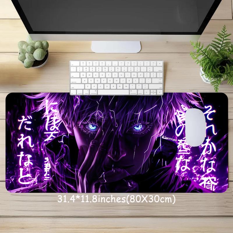 Neon Purple Cool Anime Large Game Mouse Pad, Aesthetic Desktop Decoration Protective Pad, Non-slip Lock Edge Work Pad, Multi-size Mouse Pad, Gaming Mousepad, Desktop Accessory