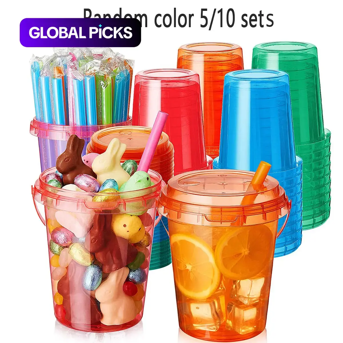 5/10-Pack 34oz Disposable Plastic Cups with Lids & Straws, Pastel-Tone Iced Coffee Cups, Disposable Tableware, Party Supplies for Beach & Pool Parties, Disposable Cups with Lids and Straws #GLOBAL PICKS