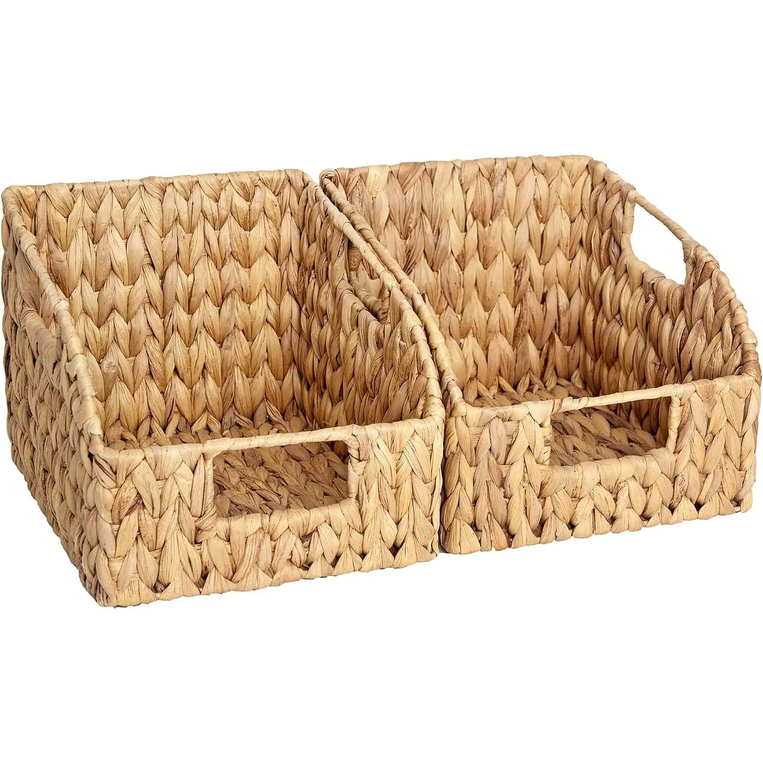 Pantry Baskets for Organizing, Wicker Basket with Built-in Handles, Handwoven Wicker Storage Baskets, Water Hyacinth for Shelves, 2 Pack