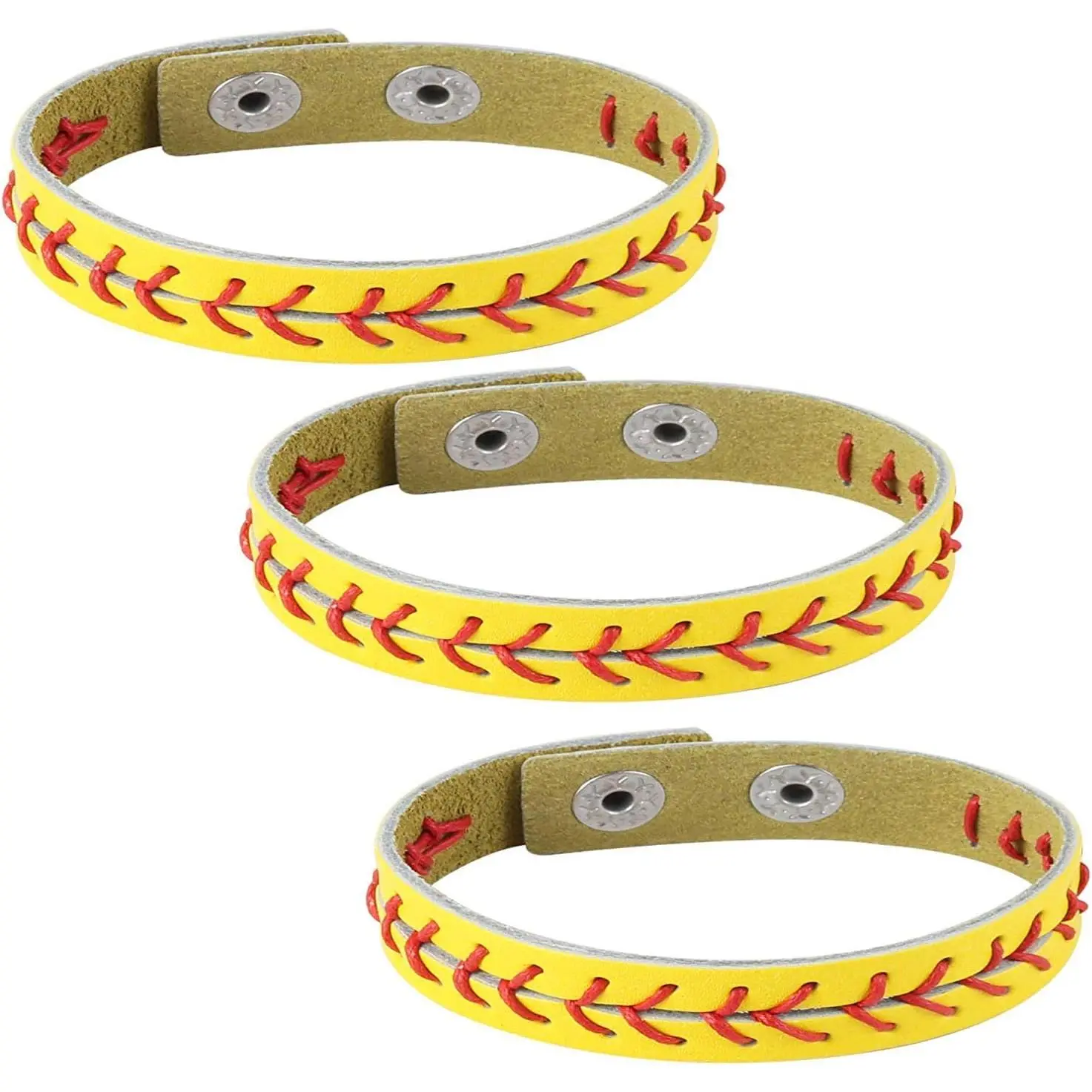 3 count  Baseball Bracelets by Athletes Bangle Cuff Wristband, White Black Yellow
