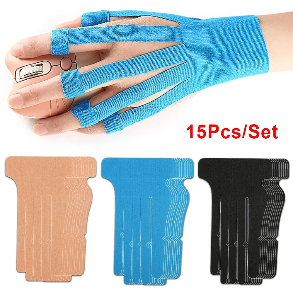 15Pcs Precut Kinesiology Sports Tape for Wrist & Fingers, Gaming Hand Patch for Carpal Tunnel & Finger Joints Muscle Support Stability, Breathable, Latex Free Hypoallergenic Elastic Athletic Tapes
