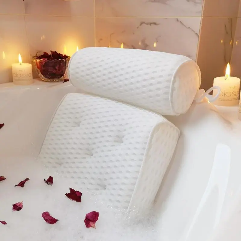 Bath Pillow - Single-Size Breathable Cooling Bathroom Gadget, Non-Slip Neck-Back Pad with Suction Cups, Bathing Accessory for Adults' Household Bathtub Relaxation