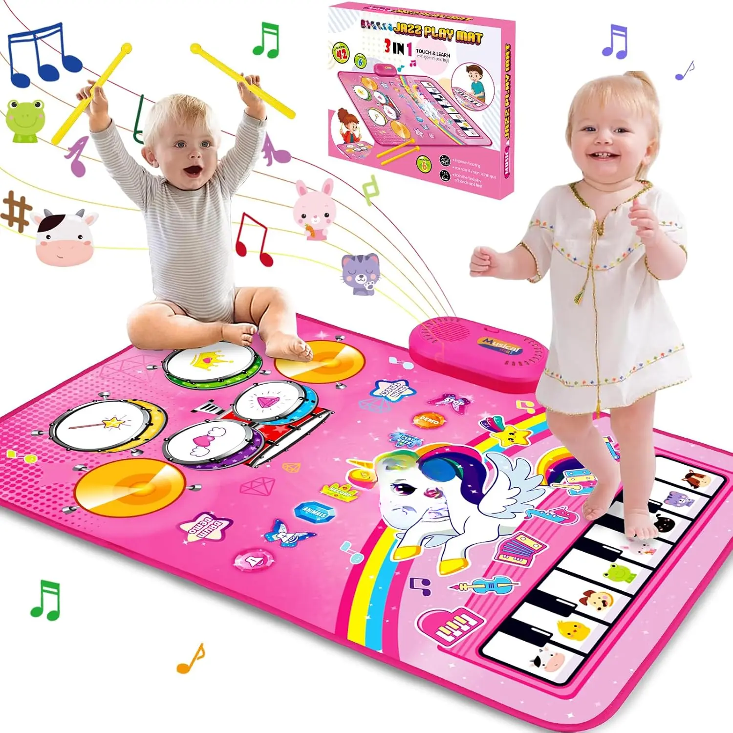 Toys  1 Year Old Girl Gifts: Baby Music Mat Toddler Toys Age 1-2 - 3 in 1 Piano Drum Animal Touch Unicorn Toy - Infant Musical Toy 12-18 Months Babies Birthday Easter Gifts  1 2 3 Year Old Girls