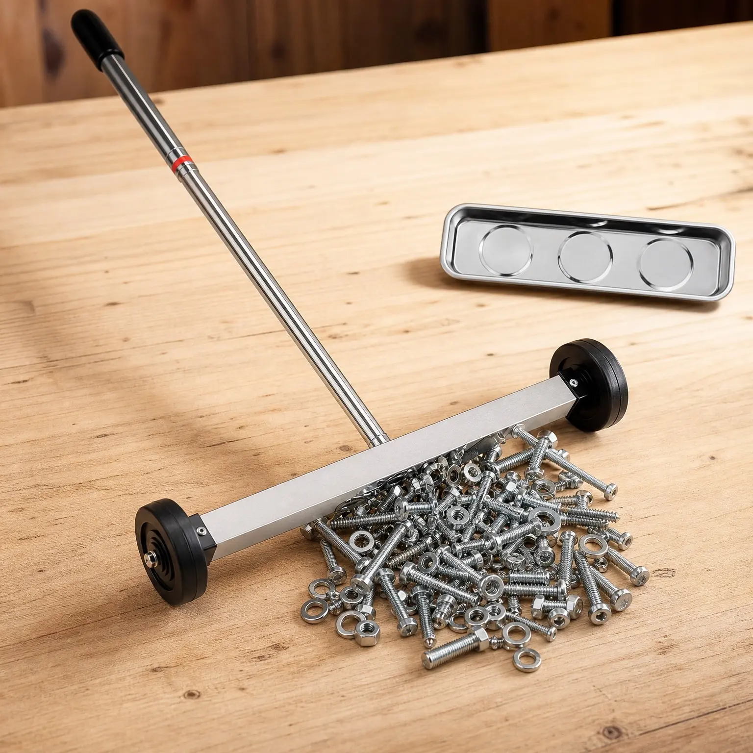 17-Inch Heavy Duty Magnetic Nail Sweeper Roller with Telescoping Adjustable Handle, 8.8 lb Capacity Magnet Pickup Tool for Workshop Garage Yard Construction Cleanup