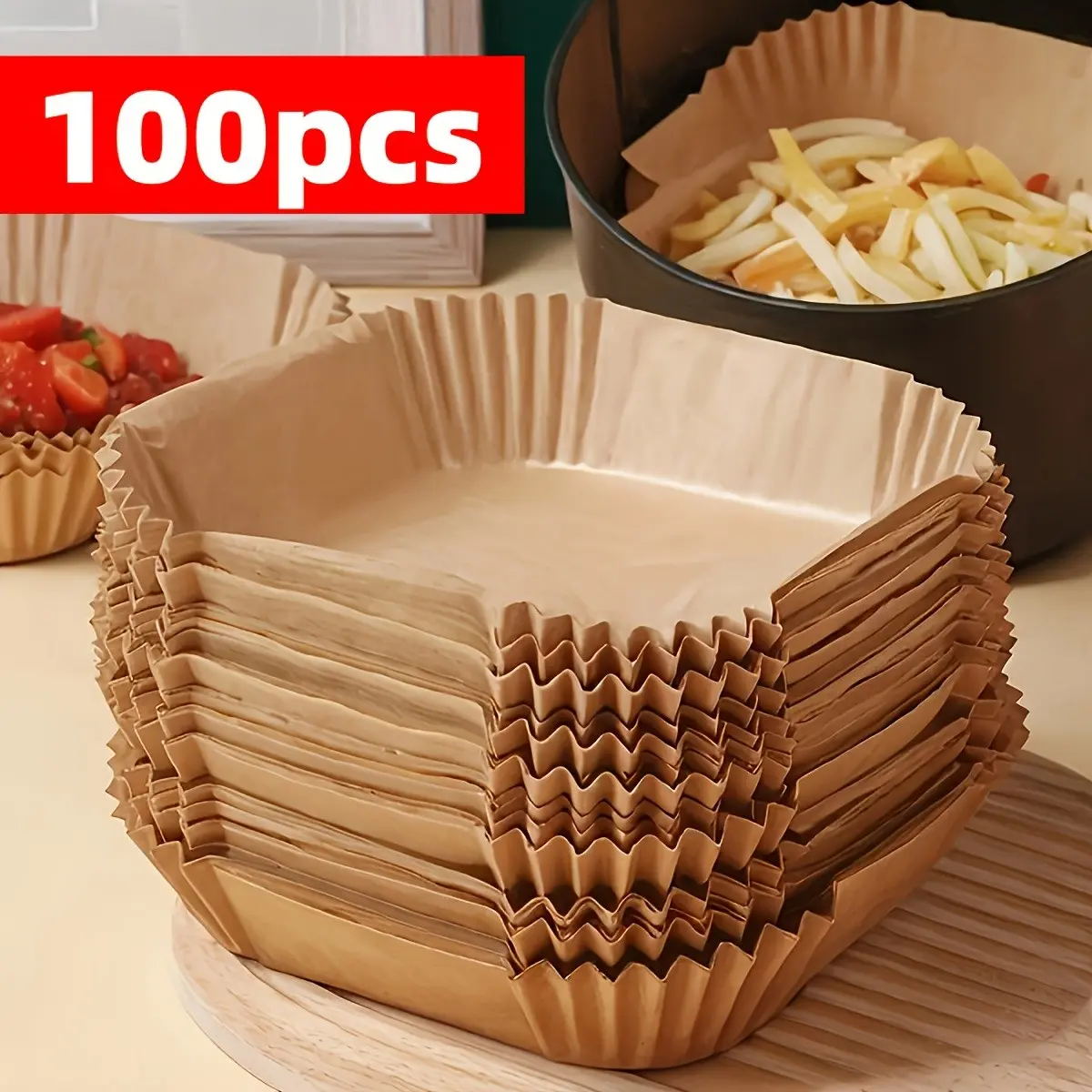 100 sheets, air fryer baking paper, anti stick baking paper, Nonstick baking paper, baking supplies and accessories, suitable for baking, cooking and microwave ovens, easy to clean, oil absorbing paper for household food mats