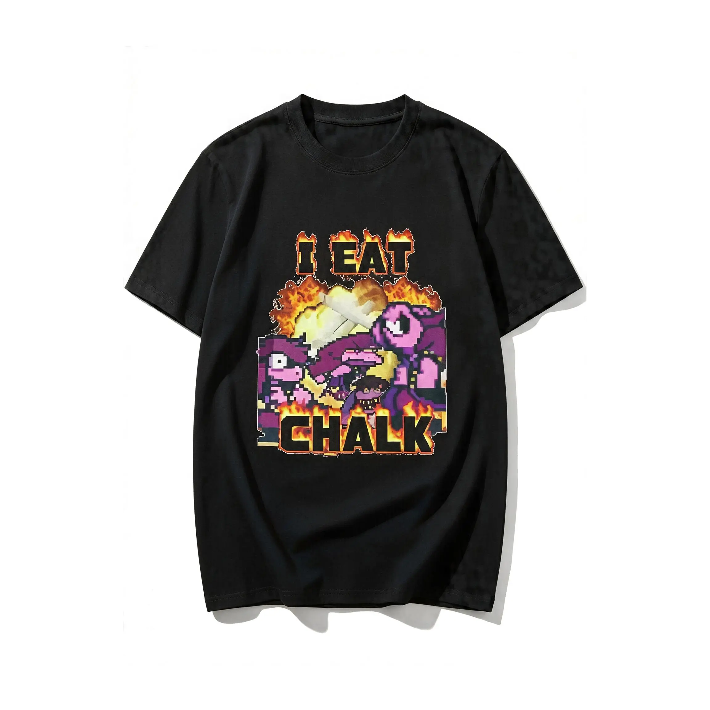 Men's Graphic Cotton T-Shirt with Deltarune Susie 'I Eat Chalk' Print, Casual Short-Sleeve Moisture-Wicking Knit Top, Tshirt