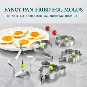 5-Pack Stainless Steel Fried Egg Ring Molds, Non Stick Fun Shape Pancake Shaper Multifunctional Breakfast Cooking Tool-YY1