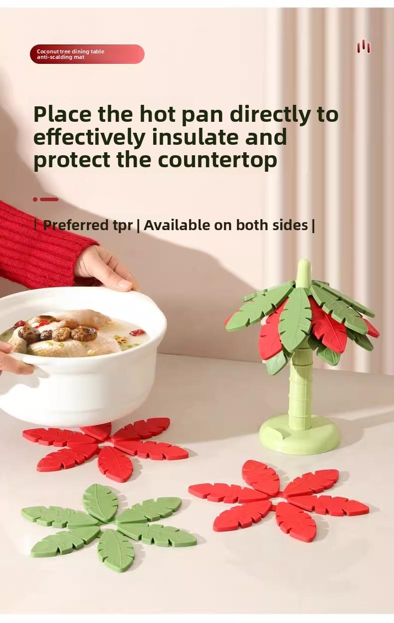 Creative Leaf Coasters Set - Thickened Heat Resistant Pads for Kitchen Foldable Anti-Scald Mat for Bowls Pots Mugs High Aesthetic Design Food Grade 299°C