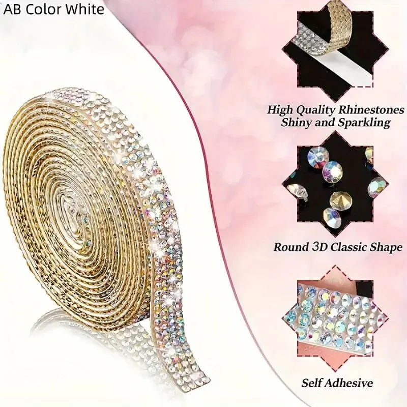 0.9cm Wide 91cm Long Crystal Self-adhesive Strip, Rhinestone Decorative Strip, Clothing Sewing Accessories, Rhinestone Tape Roll, Rhinestone Design, Used For DIY Crafts, Wedding Party Decoration