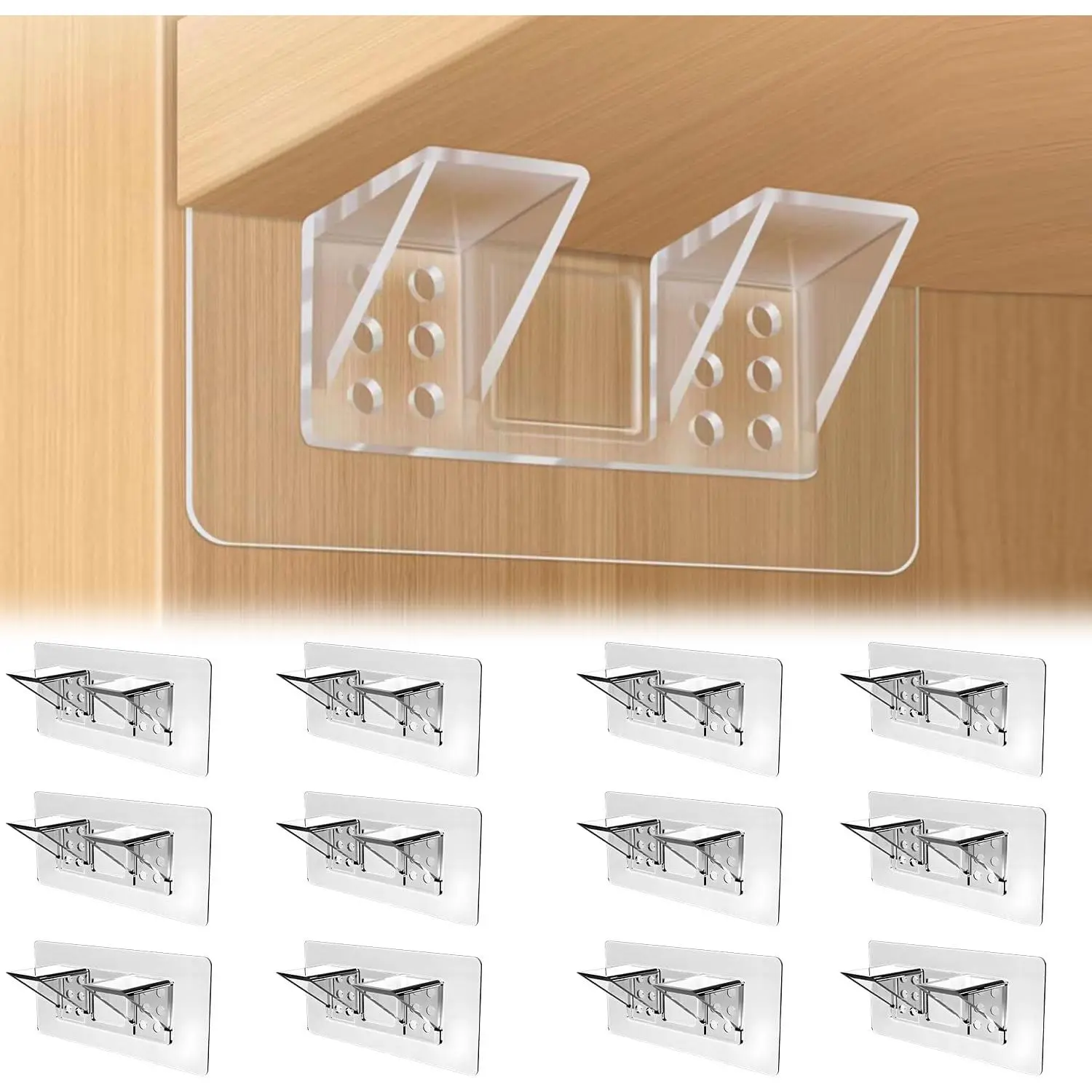 12 count Punch Free Shelf Support Peg,Self Adhesive Support Shelf Bracket, Load Bearing for Shelves Kitchen Cabinet Book Closet