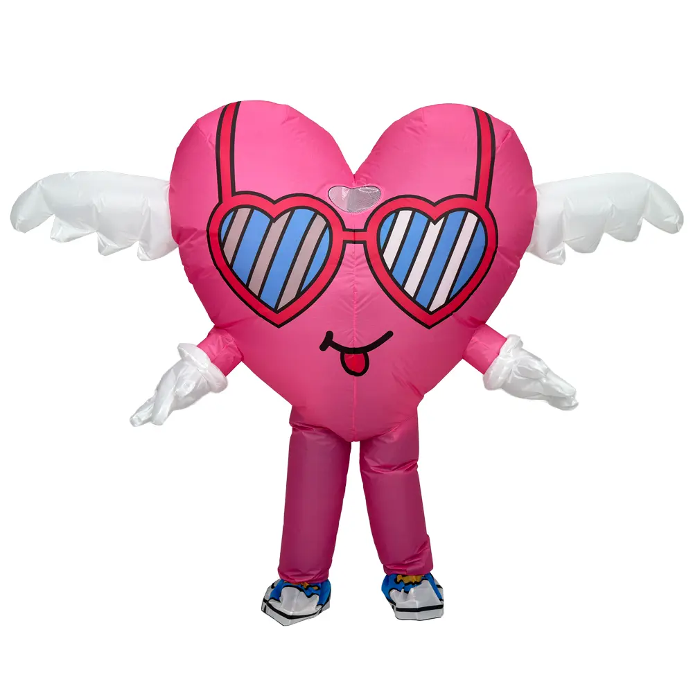 Pink Heart Angel Polyester Inflatable Costume, No Battery, Youth Adult Size, Fits 155-190cm, Includes Fan & Box, Halloween Cosplay Party Use