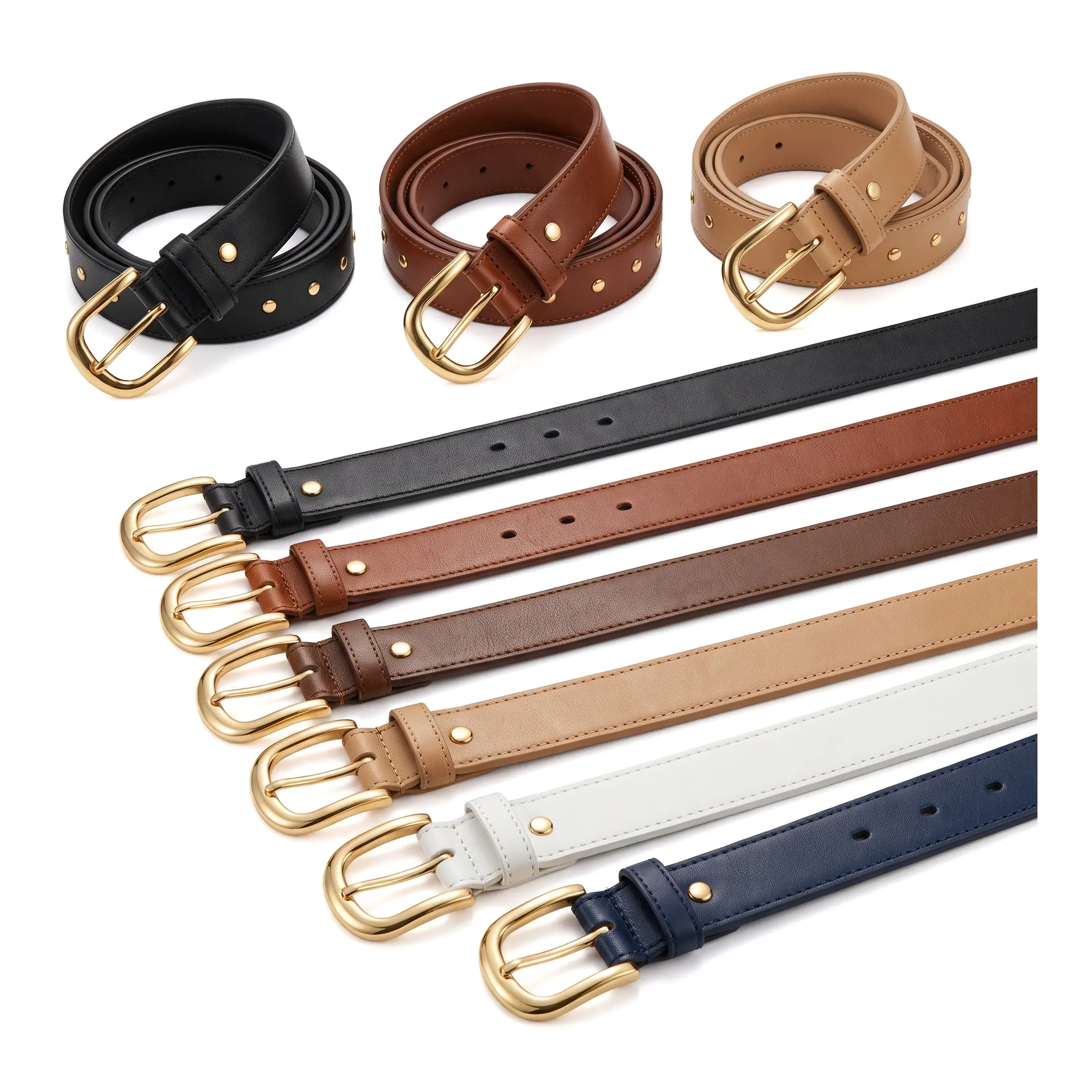 Women's Casual Wide Belt with Clean Lines, Smooth PU Leather with an Electroplated Pin Buckle for Jeans and Dresses in Black, Brown, White, Belts For Women, Plain