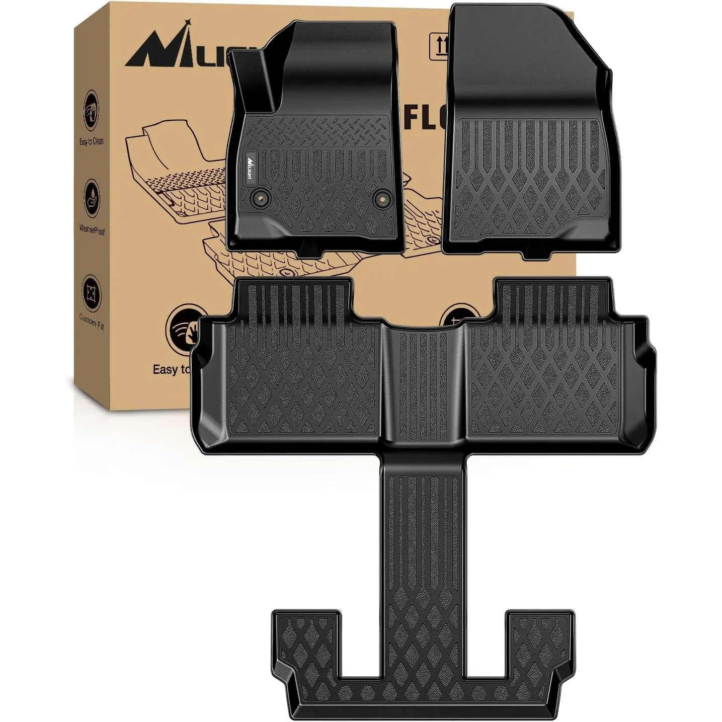 Nilight Custom-Fit TPE All-Weather Heavy-Duty Car Floor Mats - High Edge, Molded Mat, Raised Lip & Channels, Water Retention, Easy to Clean, Upholstery Protection, Vehicle-Specific for GMC Acadia Bucket Seats 2017-2022, Vehicle Interior Accessories