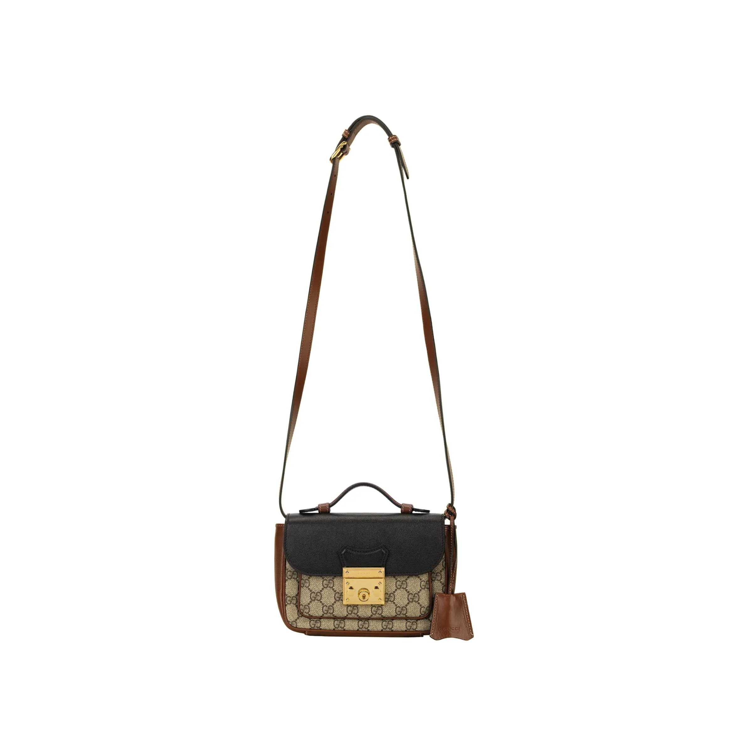 Gucci Padlock Logo Canvas and Leather Crossbody Bag for Men and Women – Mini, Unisex, Gold-Tone