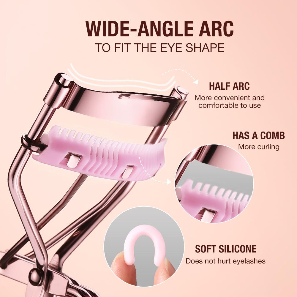 New convenient eyelash curler with comb, easy to create natural curls, equipped with a rubber pad for assistance