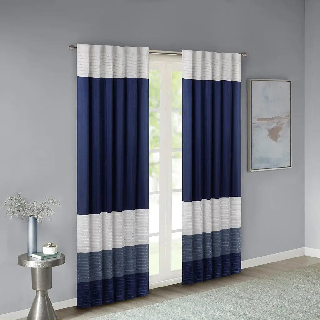 Nokaa Pintuck Curtain Panel Single Window Drape for Living Room Bedroom Bathroom, Transitional Colorblock Design, Light Sheen Fabric, Back Tab or Rod Pocket, 1 Piece, Machine Washable, Multicolor