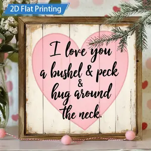 2D Flat - 1pc 2D Flat Rustic "I Love You a Bushel & Peck" Heart Wooden Wall Sign | Farmhouse Framed Pink Heart Art with Bushel Peck Phrase, Wood Grain for Valentine'S Day, Christmas Gifts, Kitchen, Bathroom & Living Room Decor (8x8 inch)