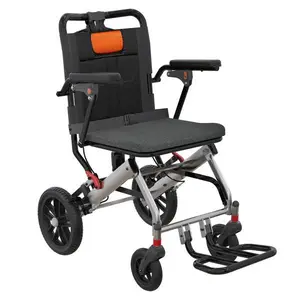 GARVEELightweight Folding Wheelchair for Seniors with Aviation Aluminum Frame, Flip Armrests, Secure Brakes, Spacious Seating, Ideal for Safe Transfers Indoors and Outdoors in Gray Orange