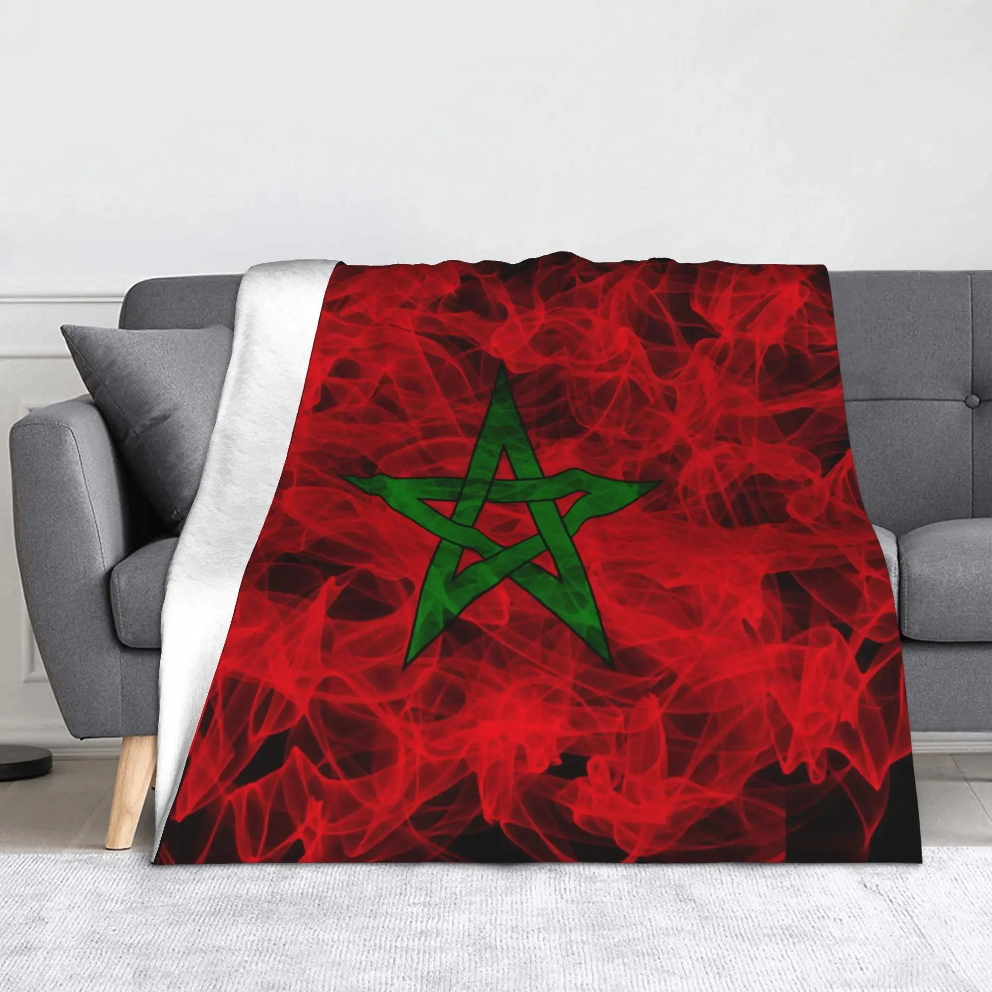 Moroccan Flag Flannel Blanket – Breathable Throw for Living Room, Travel, Cultural Decor and Everyday Comfort