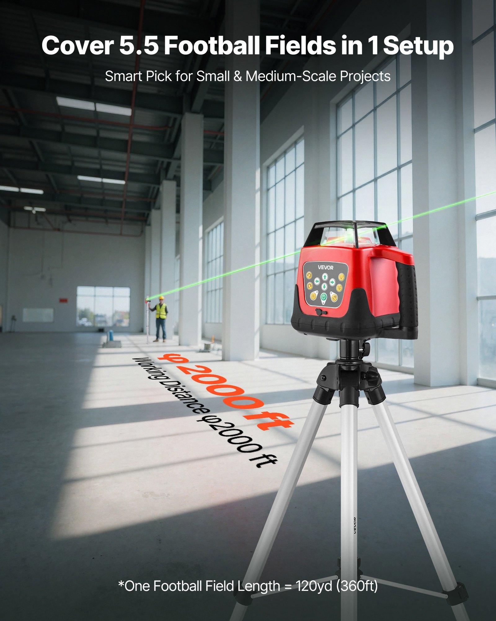 【FathersDayGift】 VEVOR Rotary Laser Leveler Tool Kit, 2000ft 360-Degree Self-Leveling Green Horizontal Laser Transit, with Tripod, Receiver, Remote Control, Scale, Toolcase, IP66 Waterproof, 0.80in/100ft Accuracy for Construction 【FathersDayGift】 VEVOR Rotary Laser Leveler Tool Kit, 2000ft 360-Degree Self-Leveling Green Horizontal Laser Transit, with Tripod, Receiver, Remote Control, Scale, Toolcase, IP66 Waterproof, 0.80in/100ft Accuracy for Construction