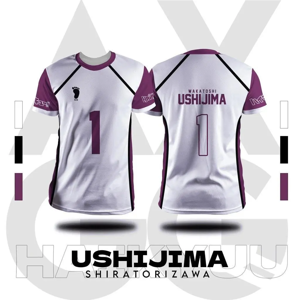 Haikyu!! Shiratorizawa Team Ushijima No.1 Cosplay Jersey, Short-Sleeve Round-Neck Quick-Dry Summer Athleisure T-Shirt (Toys & Hobbies Cosplay Costume, Sizes L,2XL,4XL,5XL,6XL)