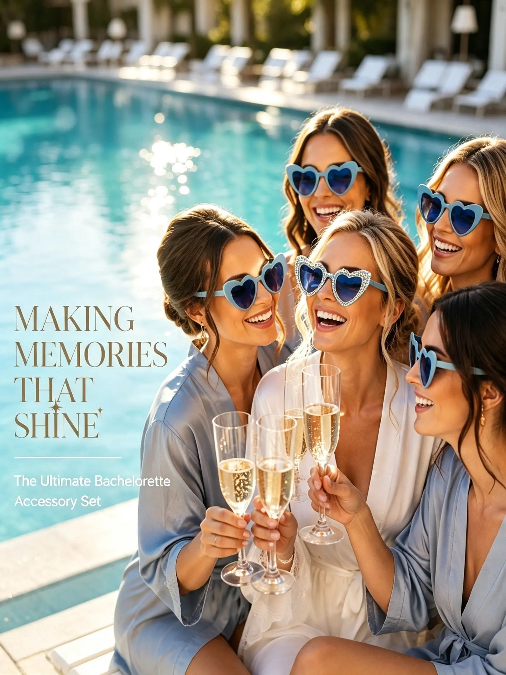 6pcs Light Blue Heart Sunglasses Set, 1 Rhinestone Bride-To-Be Glasses, 5 Solid Color Heart Shades, Wedding Party Photo Props