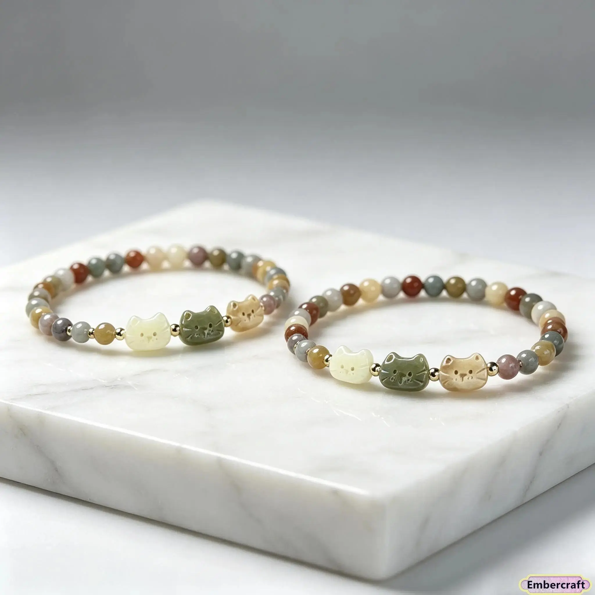 Beaded Cat Charm Bracelet for Women, Handmade Aesthetic Design with a Cute Glass Kitty, Stackable for Casual Wear, Accessories, Kitty Glass Bead, Accessories For Women, Glass Beads