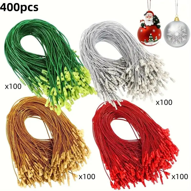 Christmas Decoration Hook, 400pcs/set Colorful Decorative Hanger with Snap Button Decoration Rope, Suitable for Hanging Decoration Ropes at Holiday Parties