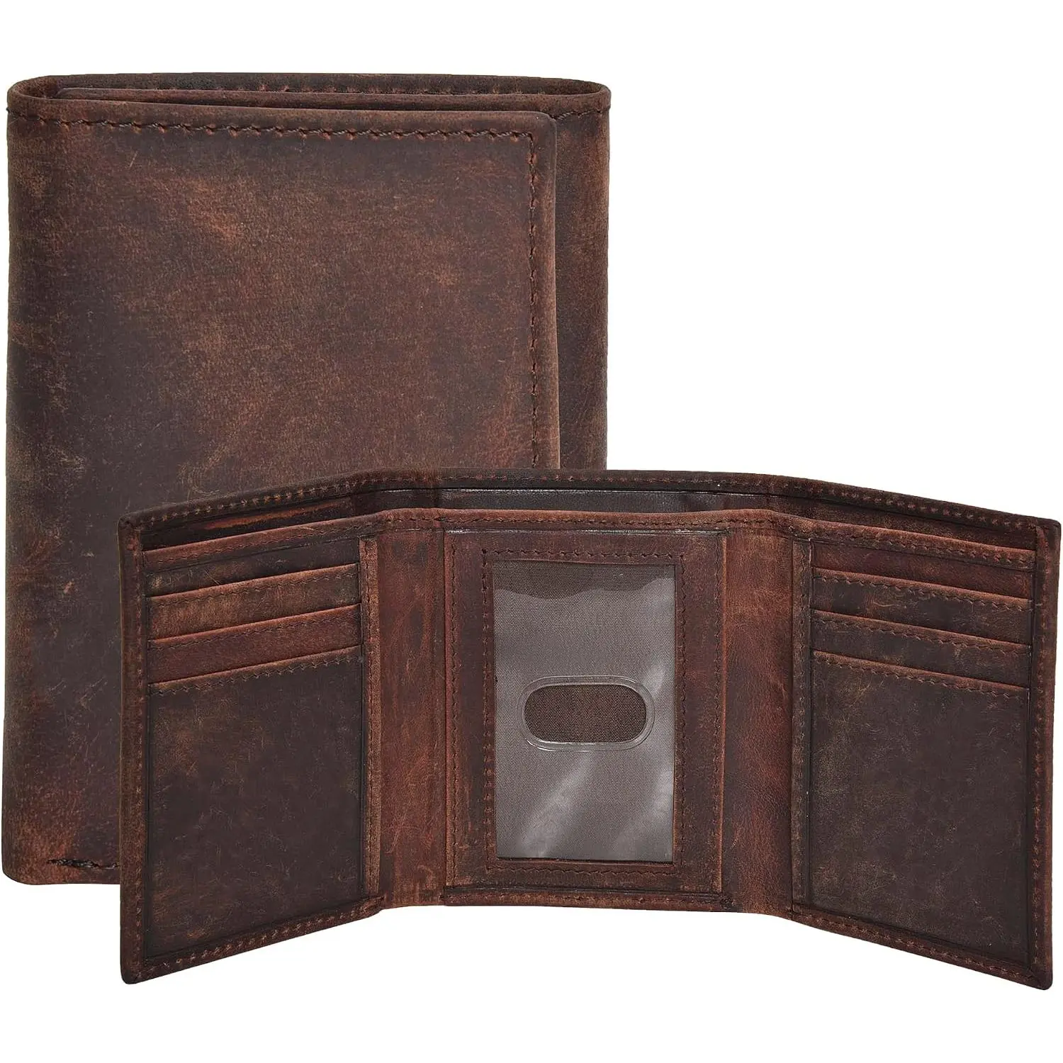 Men's Real Leather RFID Blocking Minimalist Slim Fit Trifold Wallet - Synthetic, Thin, Stylish Front Pocket Wallet with ID Window, Packaged in a Box