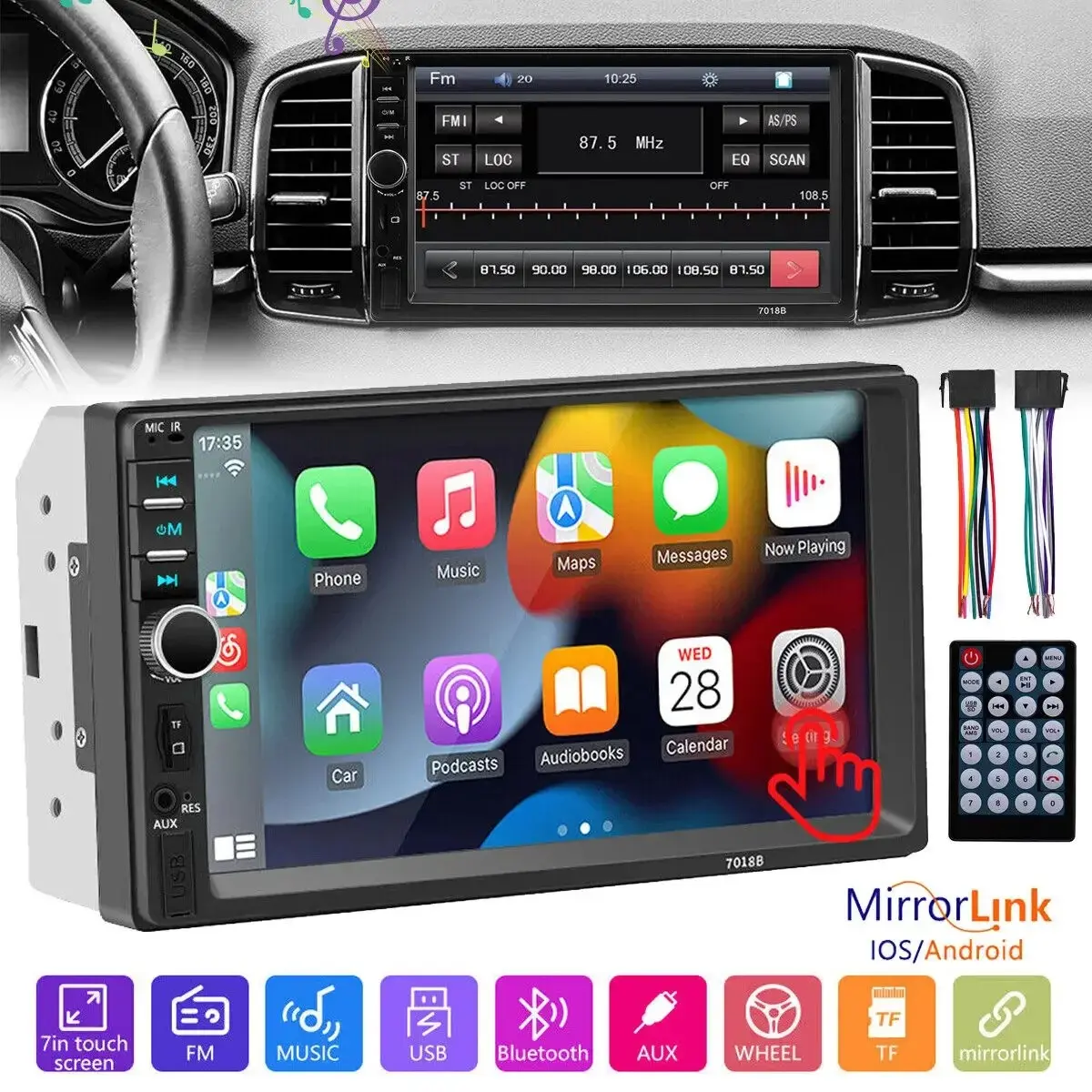 7 Inch 2din Dual Slot HD Touchscreen Car Mp5 Player, Bluetooth-compatible, Fm Radio, Mirror Link, Phone Screen Mirroring, Abs Enclosure, Double Din Touchscreen, Car Video Players, Car Screen Display