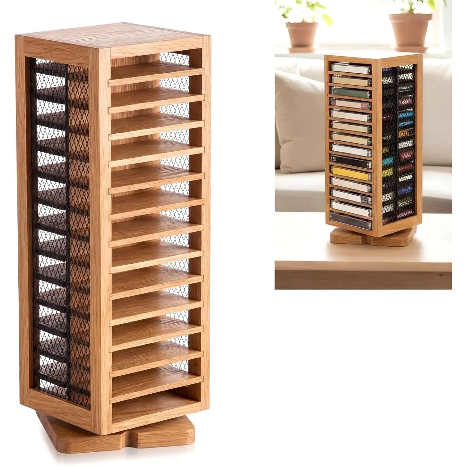 Cassette Tape Holder, 28 Capacity 360° Rotating Double Sided Storage Rack,  Metal &  Display Shelf for ,  Studio