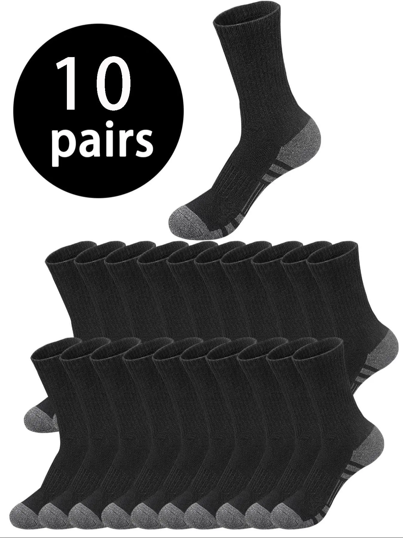 10 Pairs Men's Mid-Calf Socks, Casual Comfy Socks, High Elasticity Soft Breathable Socks, Unisex Neutral Striped Socks for Daily Wear, Comfortable and Simple Design
