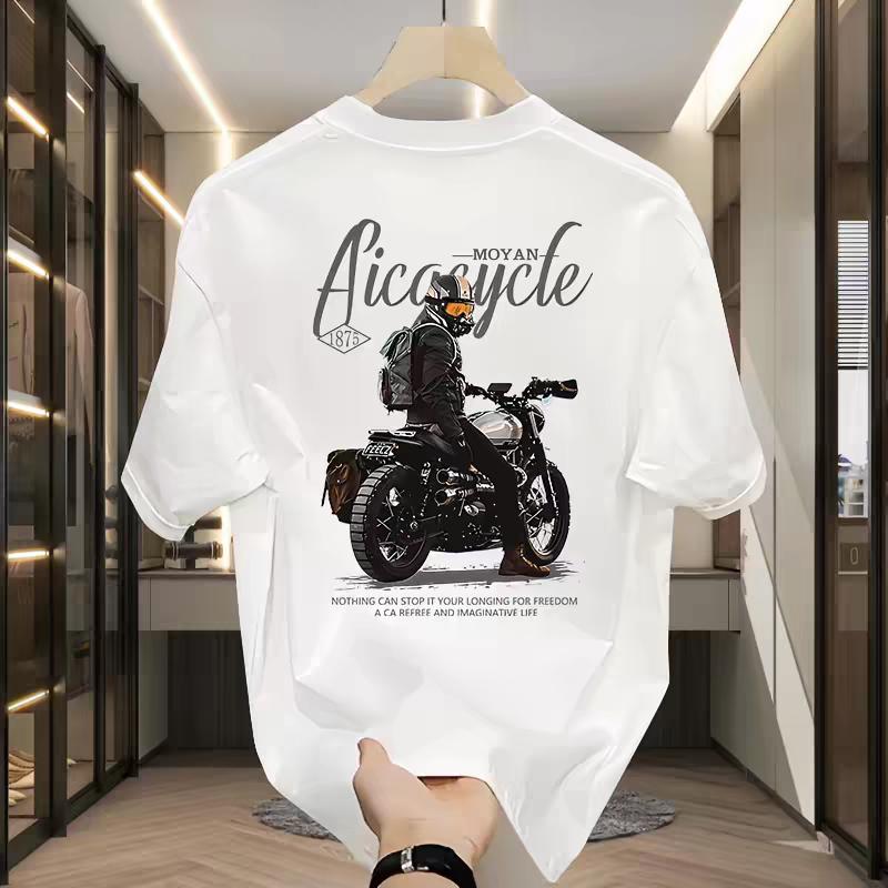 "MOYAN Aicacycle 1875 Vintage Motorcycle Graphic T - Shirt – Cool Biker Style with 'Nothing Can Stop Your Longing for Freedom' Slogan, Black Casual Tee for Men & Women"
