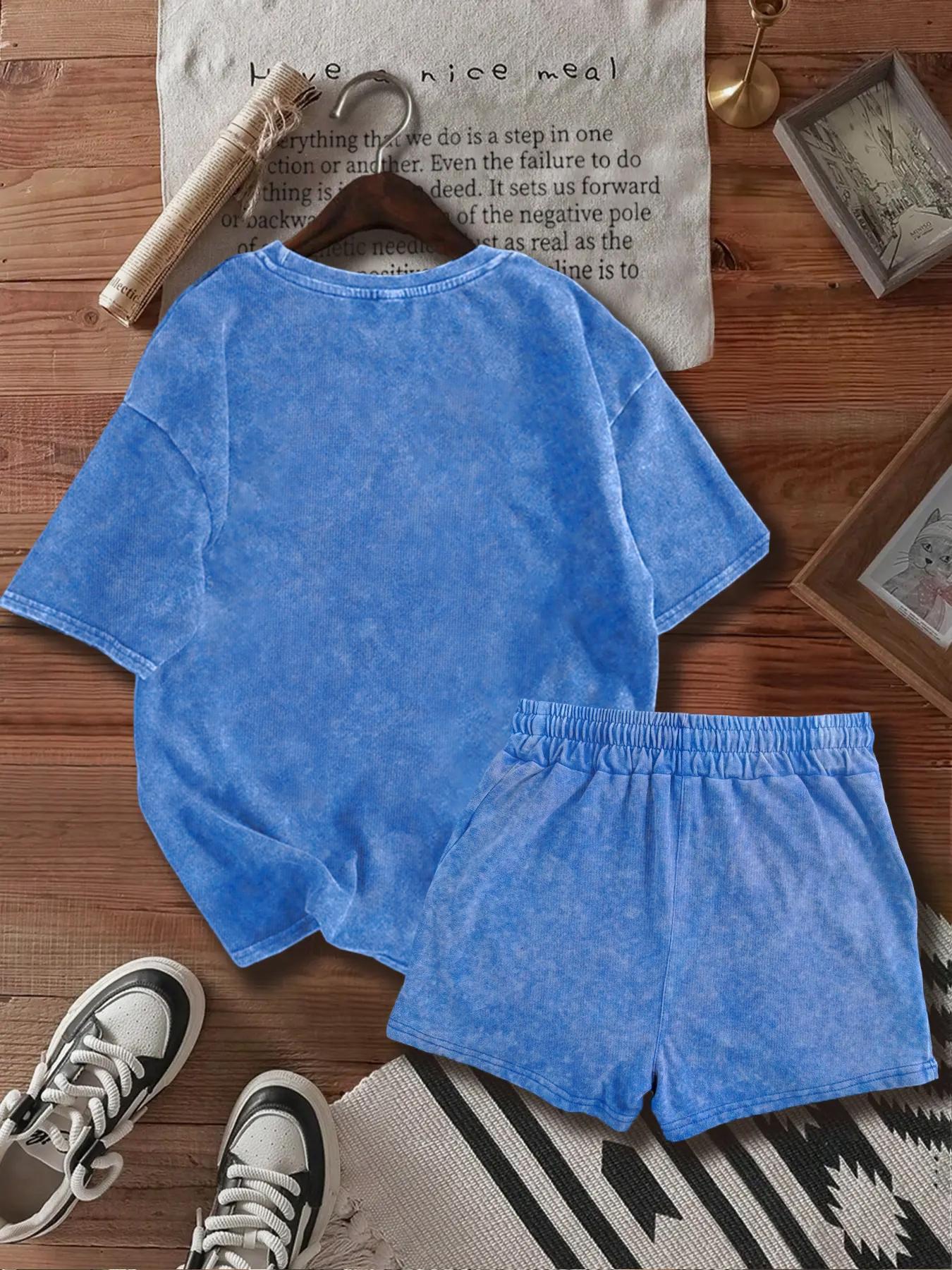 Two-Piece Set Women's Cherry Print Tee & Leopard Print Shorts, Casual Short Sleeve T-shirt & Shorts, Ladies Summer Clothes for Daily Wear, Suits, Casual Lounge Set