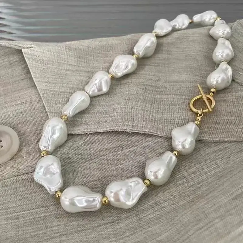 Elegant French Baroque Irregular Faux Pearl Ot Clasp Choker Necklace, Simple Exaggerated Women's Fashion Versatile Necklaces, Faux Pearl Jewelry, Versatile Accessory, Decorative Necklace