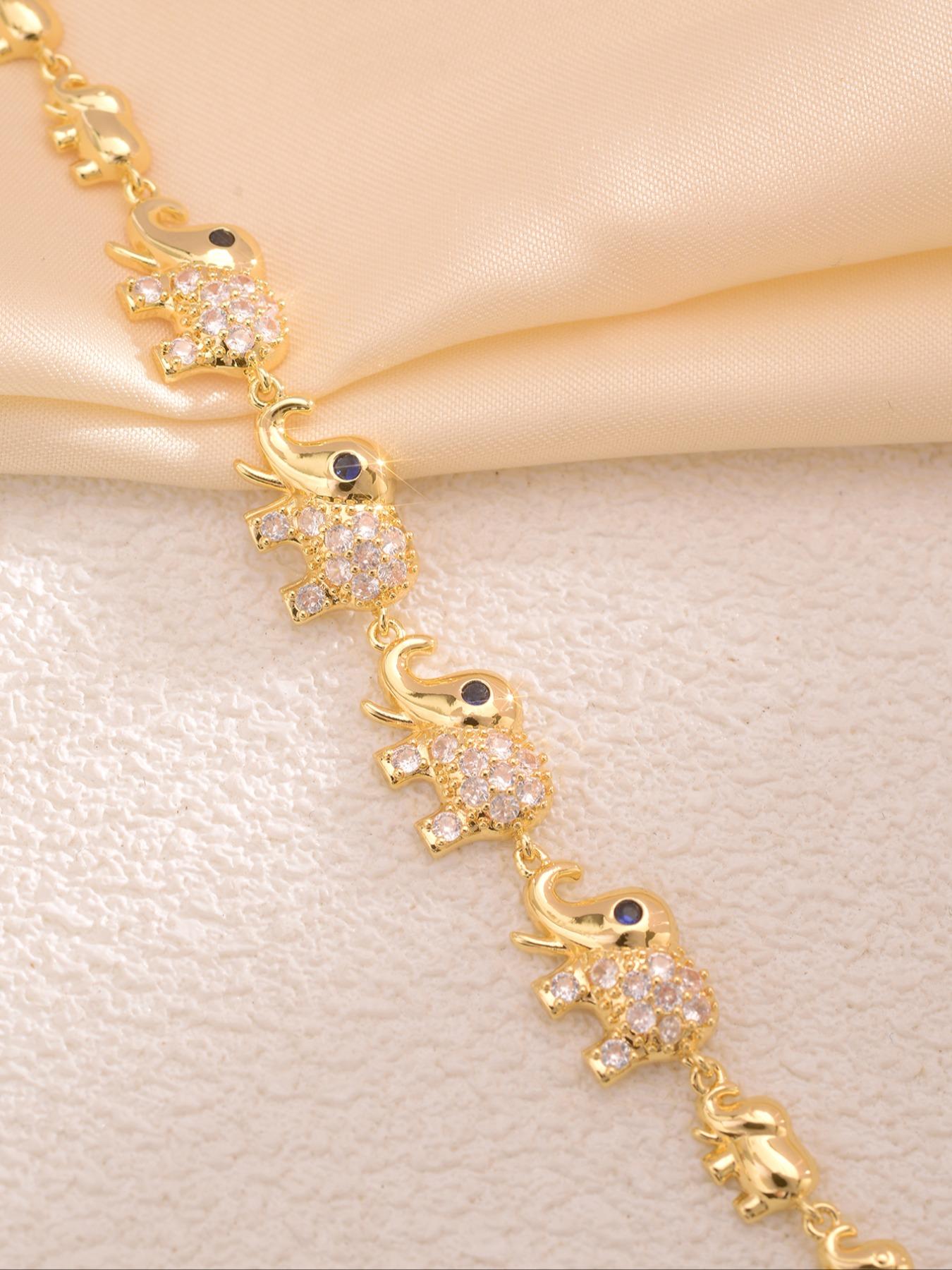 Cute Elephant Sparkling Zircon Stackable Bracelet for Women, Copper Jewelry Gift, Simple Animal Design, Fashion Accessory for Daily Wear